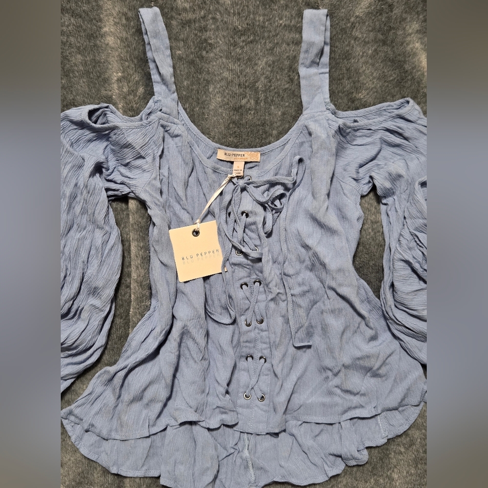 Blu Pepper Light Blue Ruffled Blouse - Picture 3 of 3